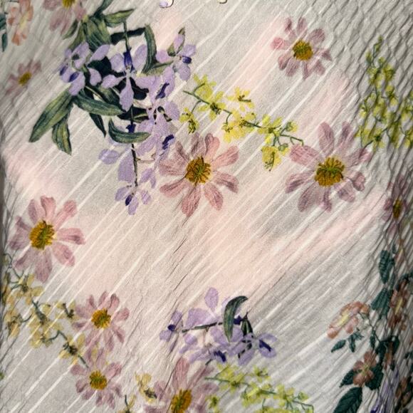 Zara Textured Cream Floral Long Sleeve Sheer Blouse Size Small - Picture 7 of 16